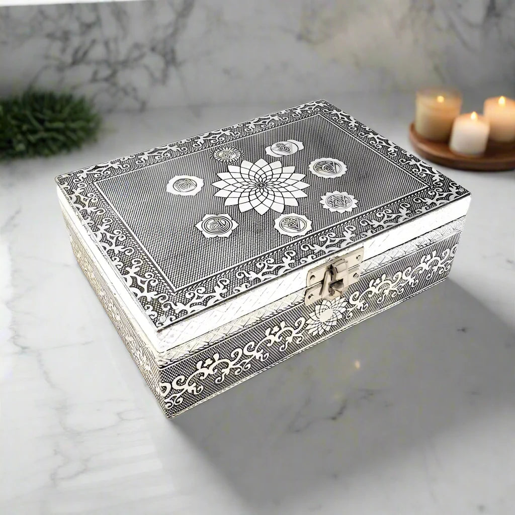 Divine Harmony Hand Carved Seven Chakra Wooden Keepsake Box - Rosetta Creative Boutique